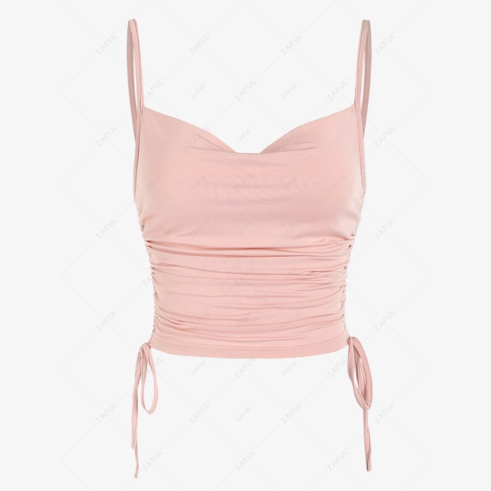 Zaful Blush Pink Ruched Spaghetti Strap Crop Top - Size Medium (Juniors)